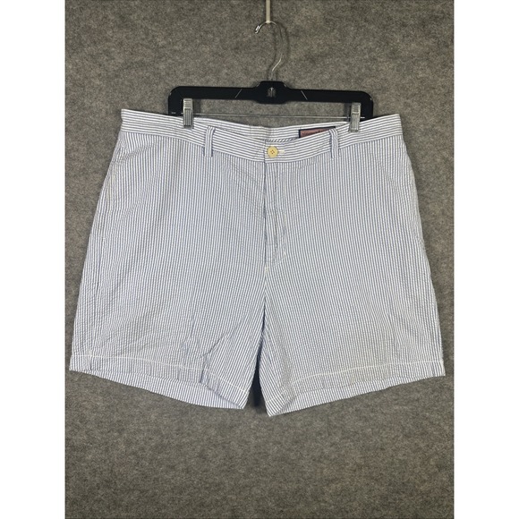 Vineyard Vines Club Short Blue WhiteSeersucker Striped Flat Front Shorts Mens 38 - Picture 1 of 5